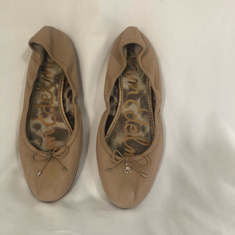 Sam Edelson Taupe Genuine Leather 8.5M Flat Shoes - Picture 2 of 5